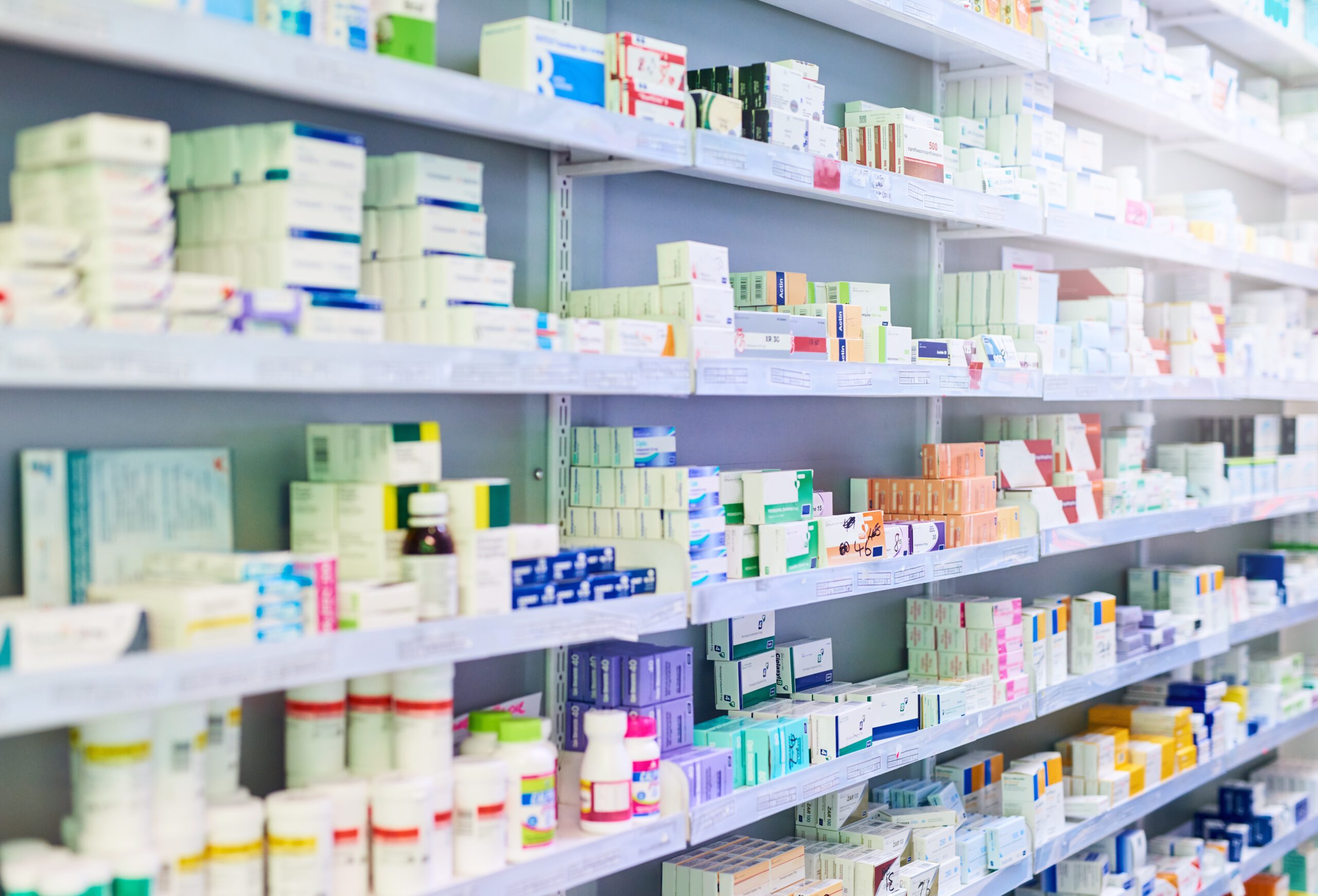 Pharmacy,,Shelf,And,Boxes,For,Product,,Empty,Or,Pharmaceutical,Stock